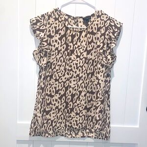 Zara Beige and Brown Animal Print Blouse